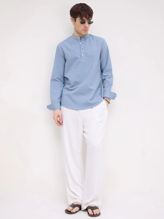 Aqua Blue Abstrast Maze Textured Kurta