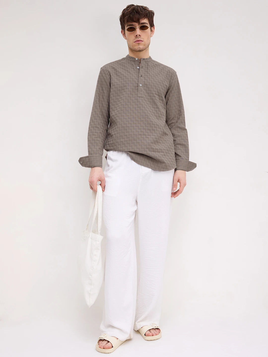 Dessert Taupe Abstrast Maze Textured Kurta