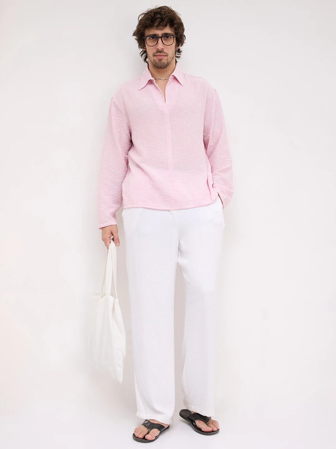 Soft Pink Fine Textured Center Seam Oversized Shirt