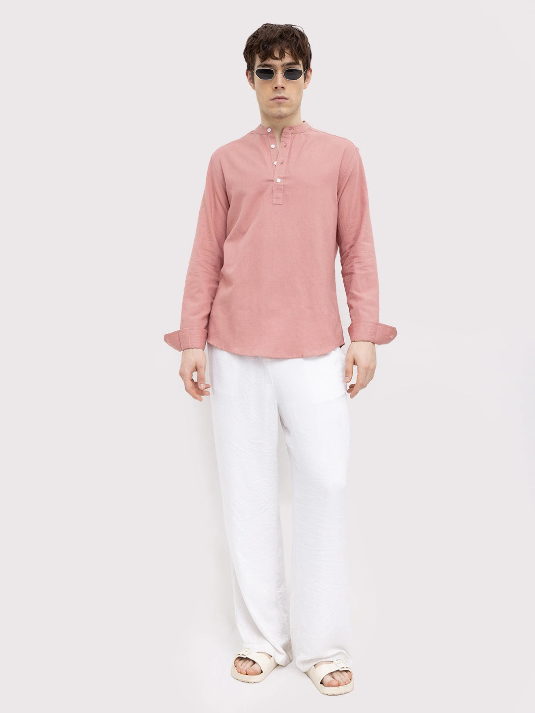 Rich Coral Linen Blend Kurta