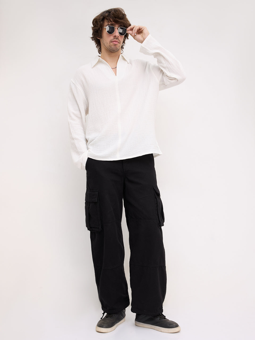 Snow White Double Cloth Center Seam Oversized Polo Shirt