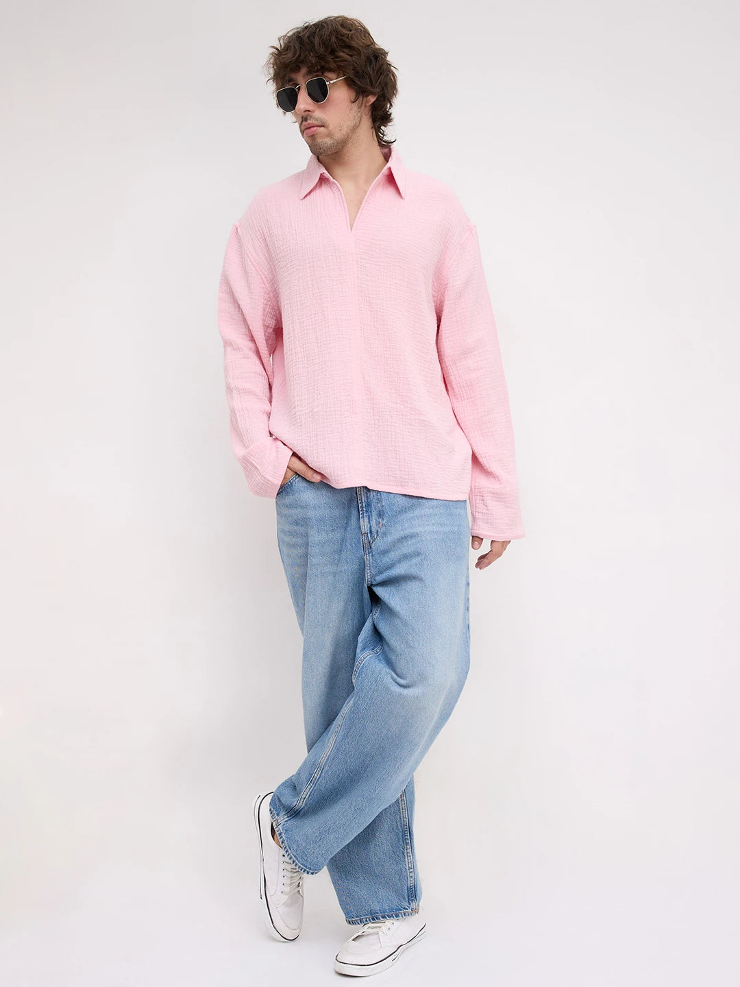 Sakura Pink Double Cloth Center Seam Oversized Polo Shirt