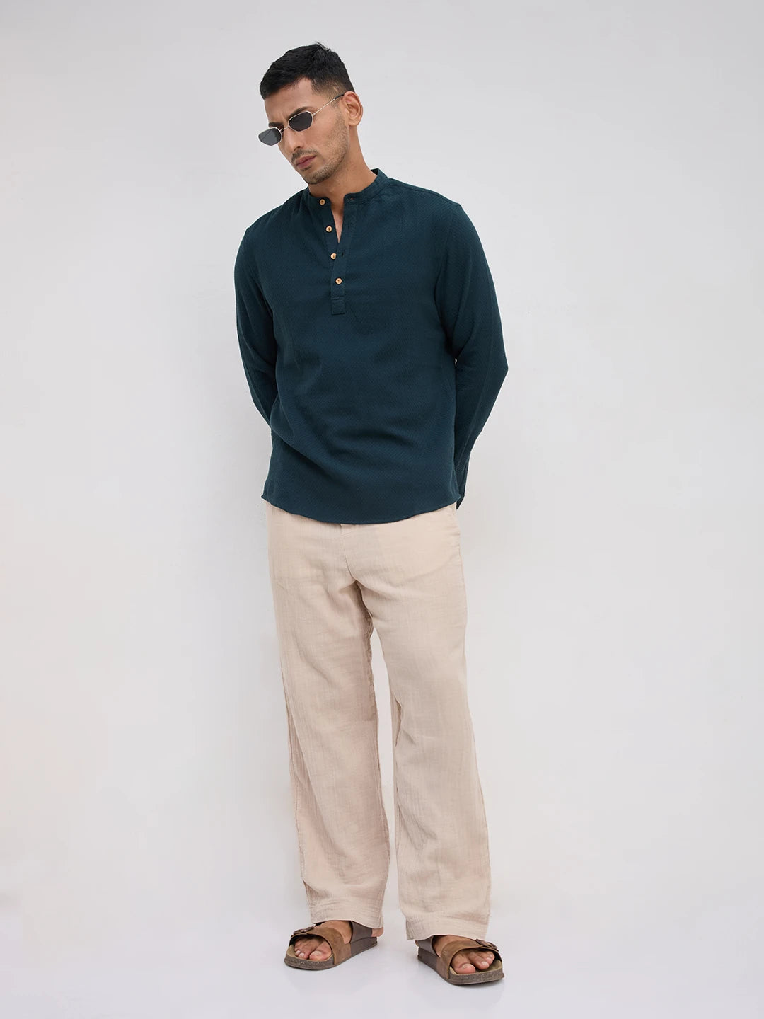 Rich Emerald Green Lozenge Textured Kurta