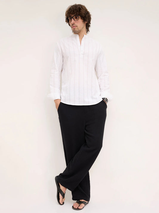 Frost White Diamond Striped Weave Kurta