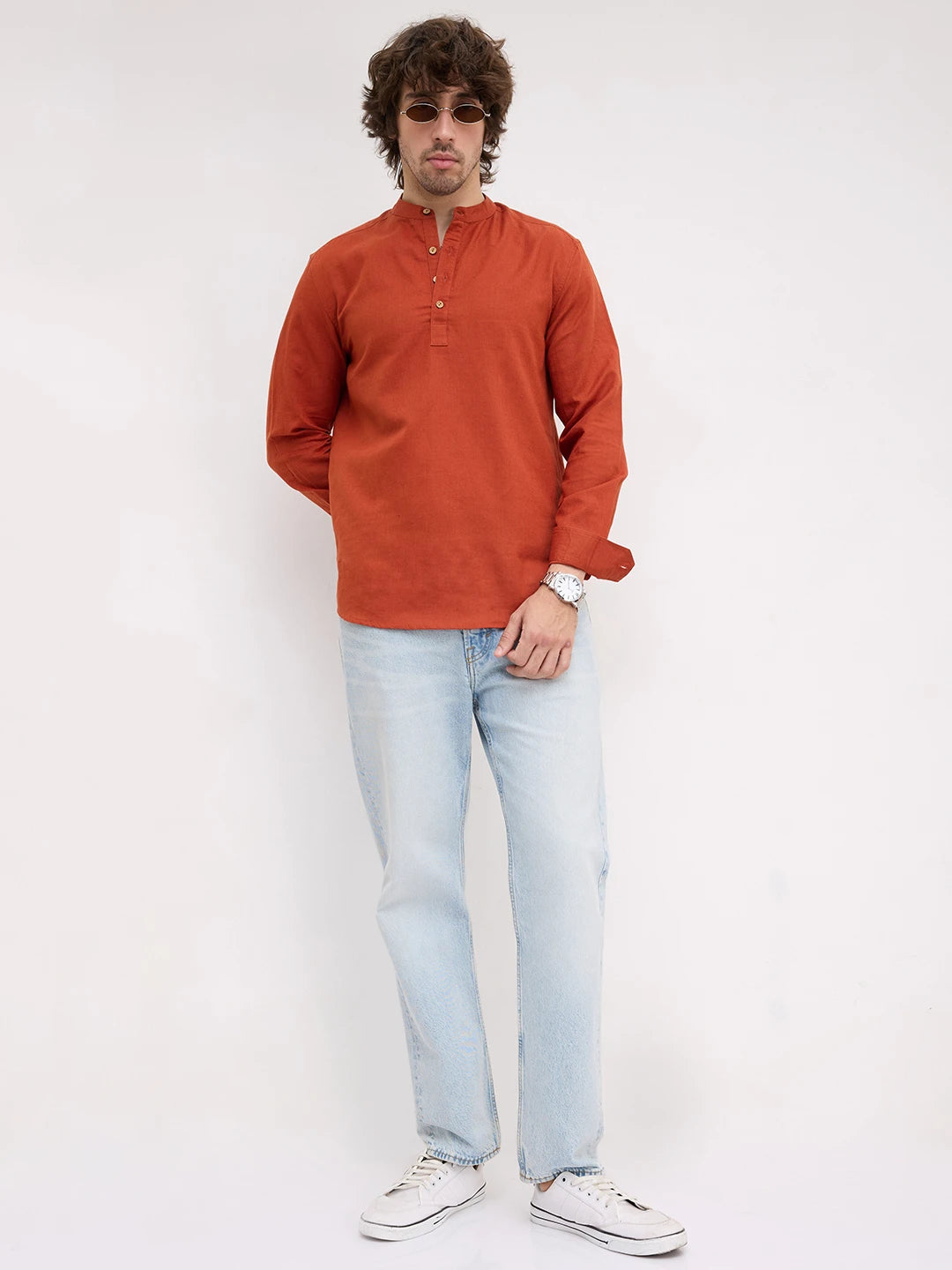 Rich Radiant Rust Red Linen Blend Kurta