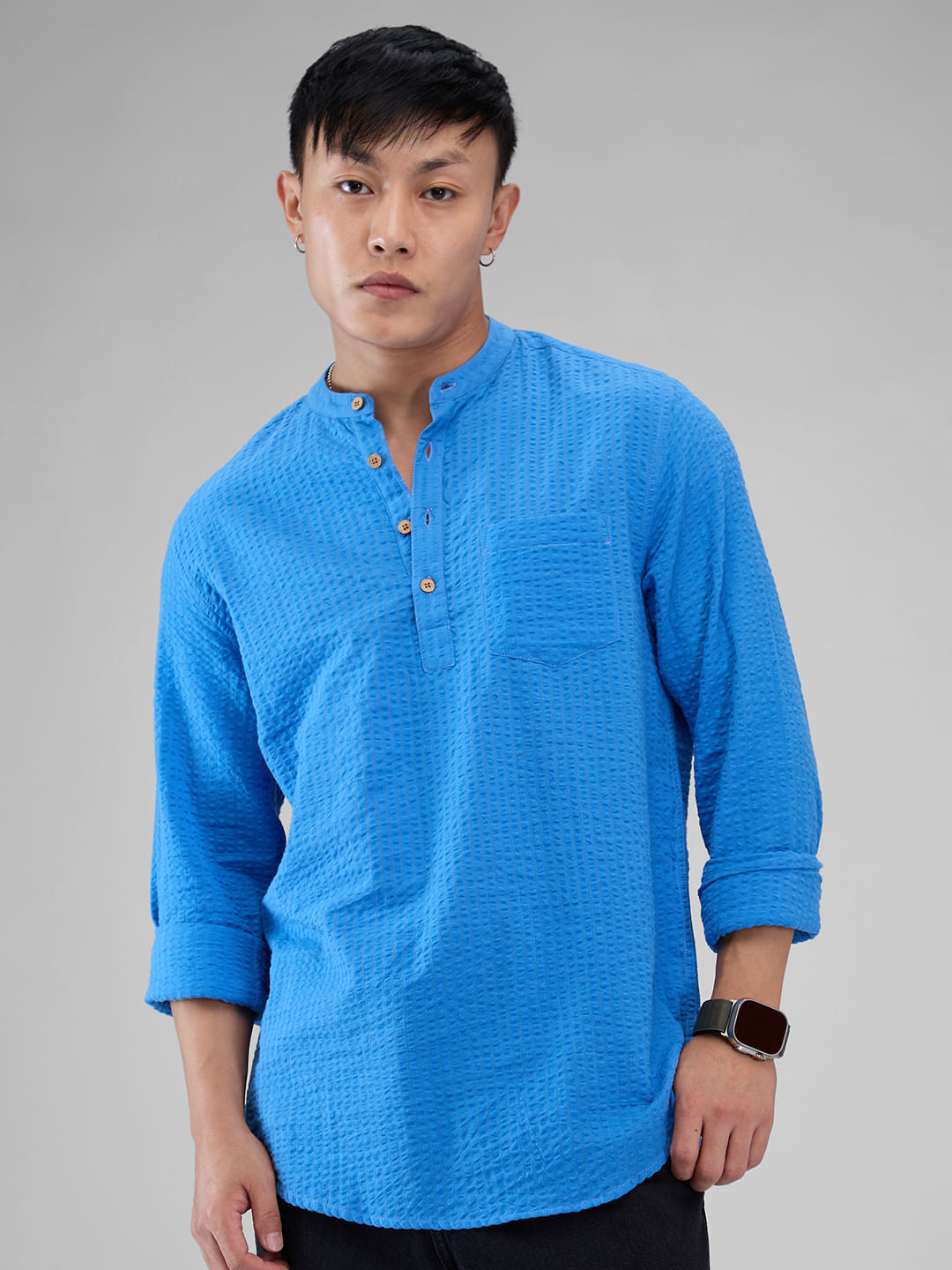 Modish Blue Seersucker Kurta