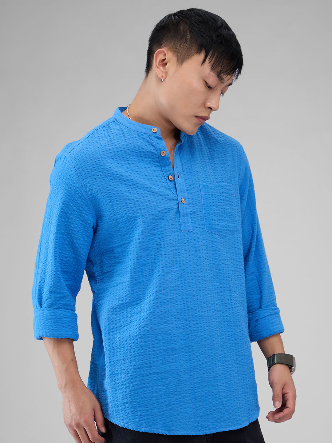 Modish Blue Seersucker Kurta