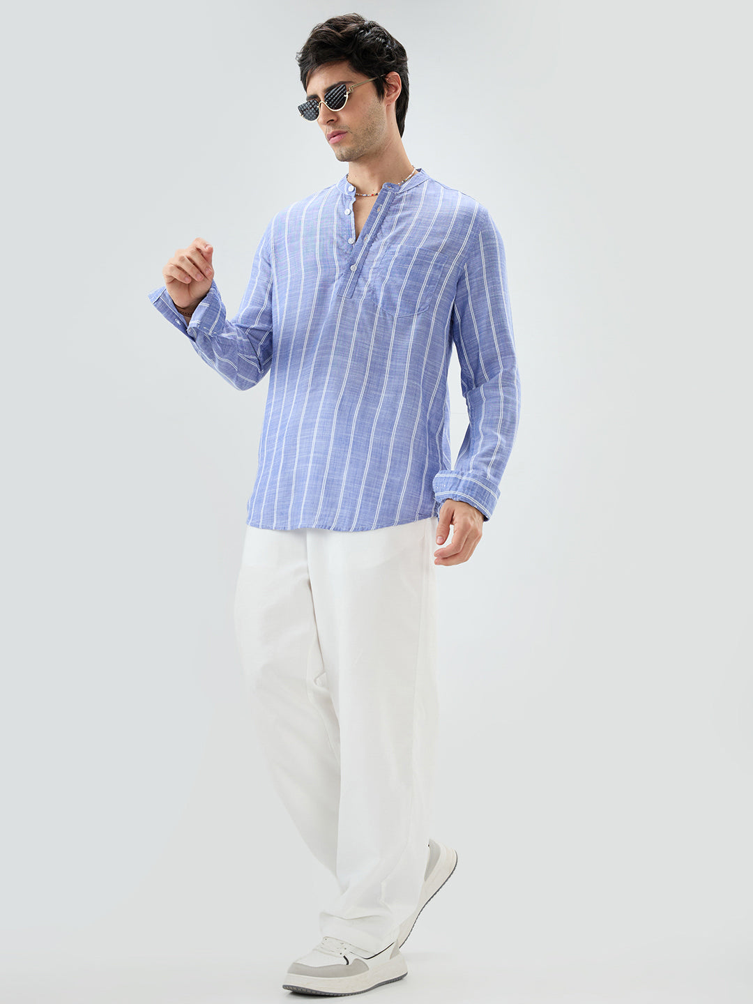 Steel Blue Striped Kurta