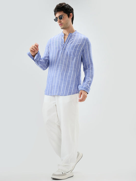 Steel Blue Striped Kurta