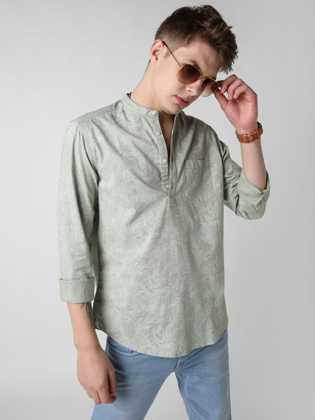 Sea-foam Green Floral Printed Kurta