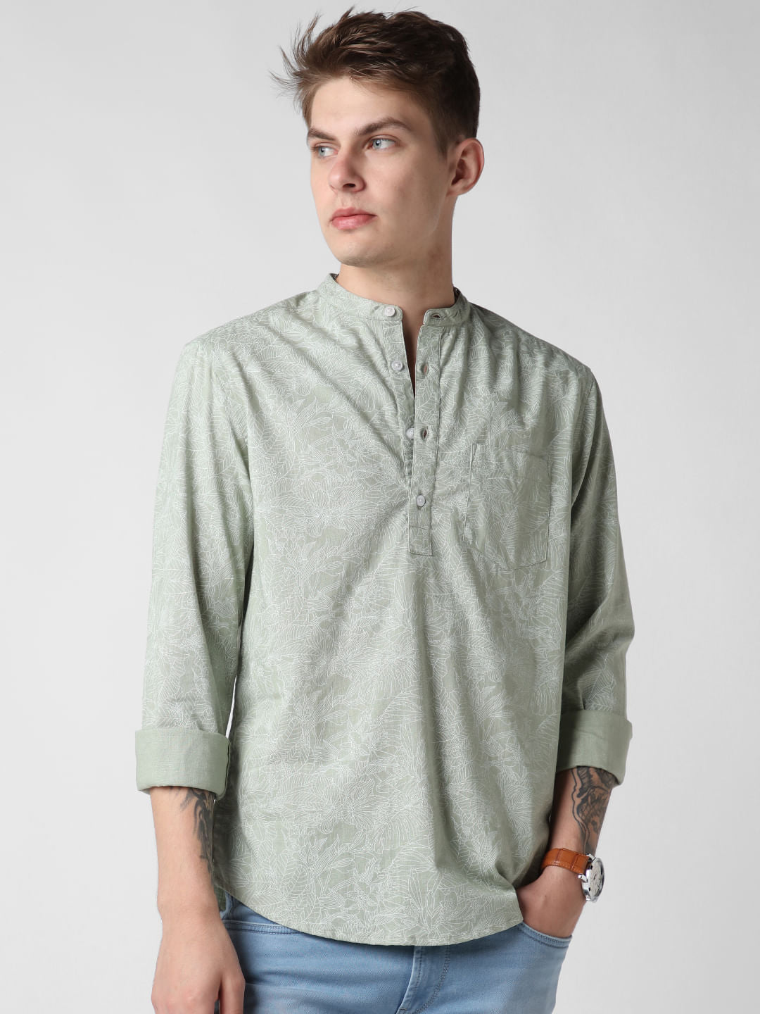 Sea-foam Green Floral Printed Kurta