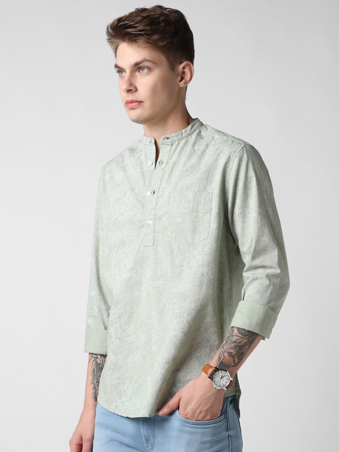 Sea-foam Green Floral Printed Kurta