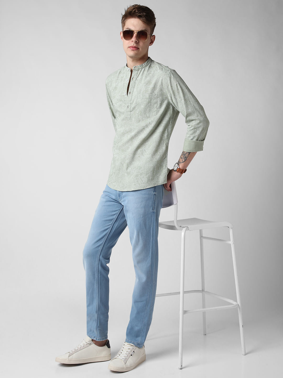 Sea-foam Green Floral Printed Kurta
