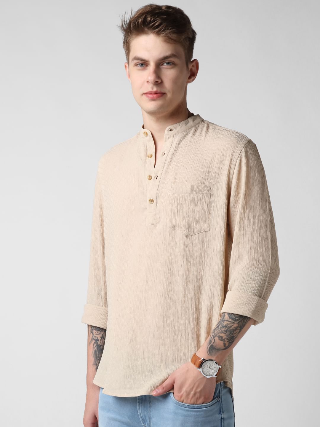 Almond Crepe Textured Kurta
