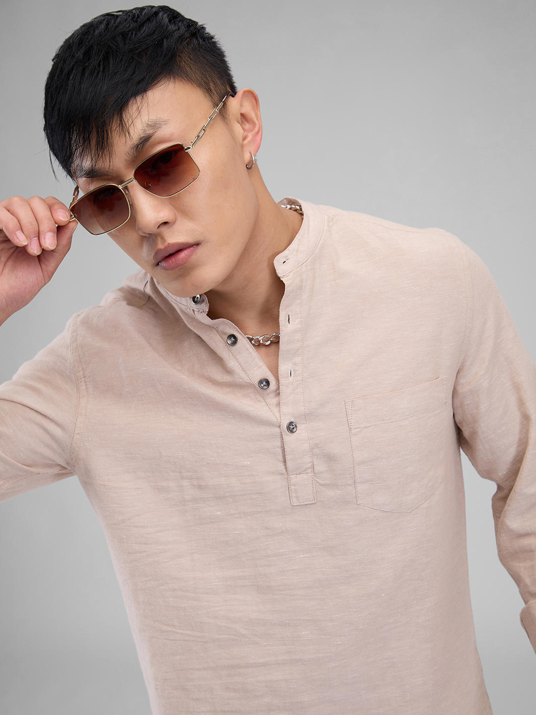 Beige Textured Kurta