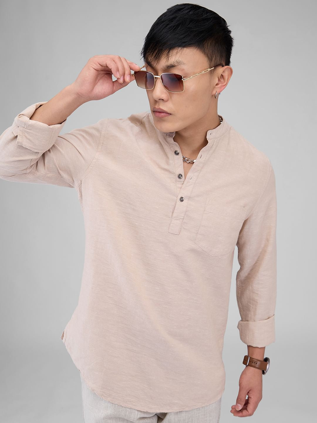 Beige Textured Kurta