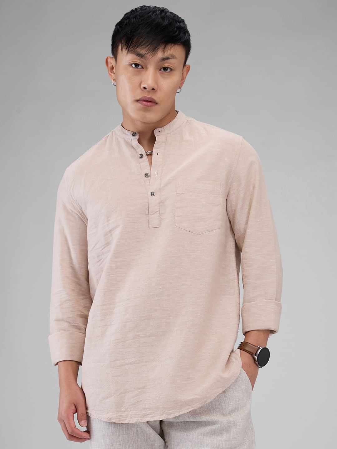 Beige Textured Kurta