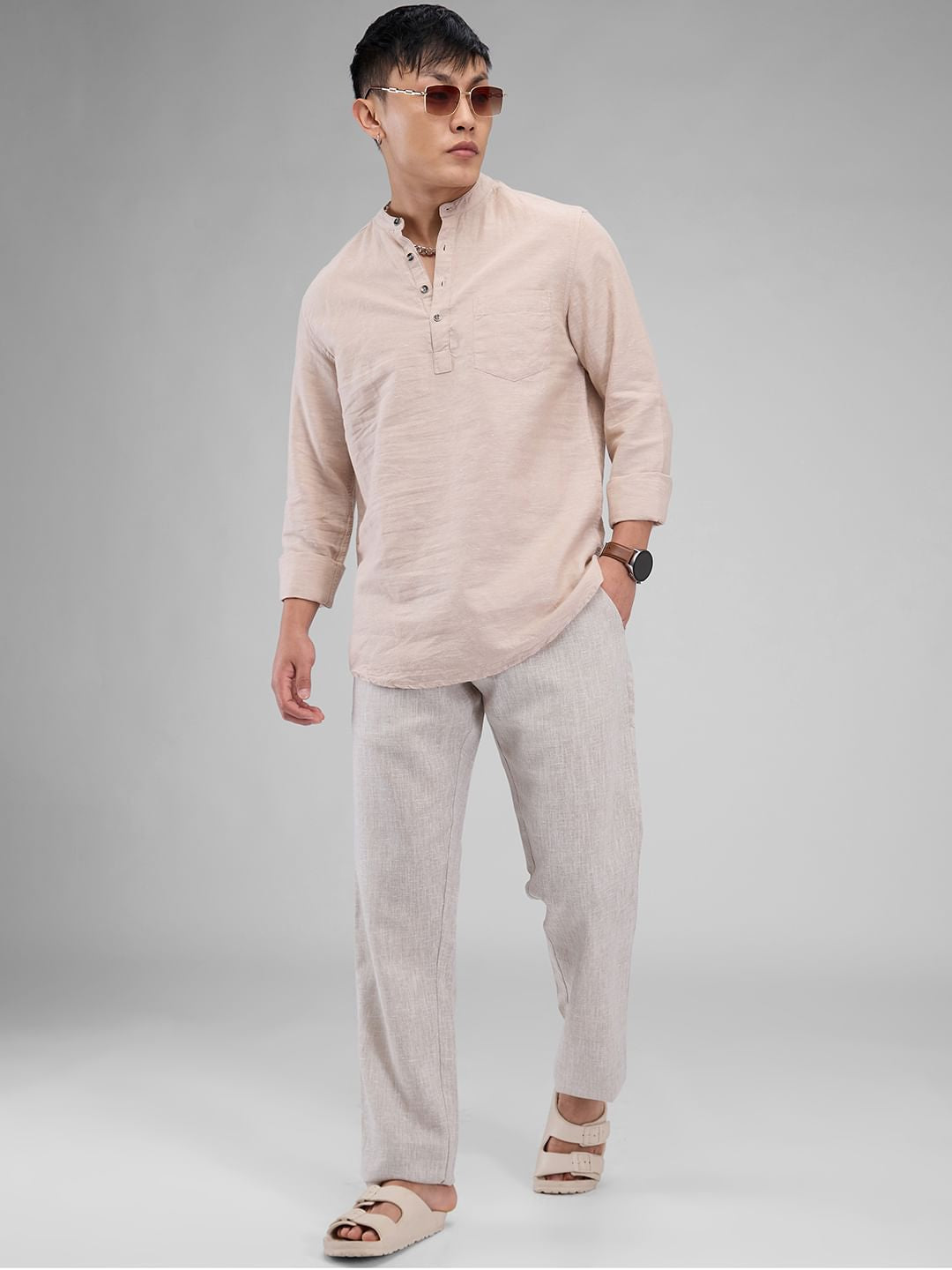 Beige Textured Kurta