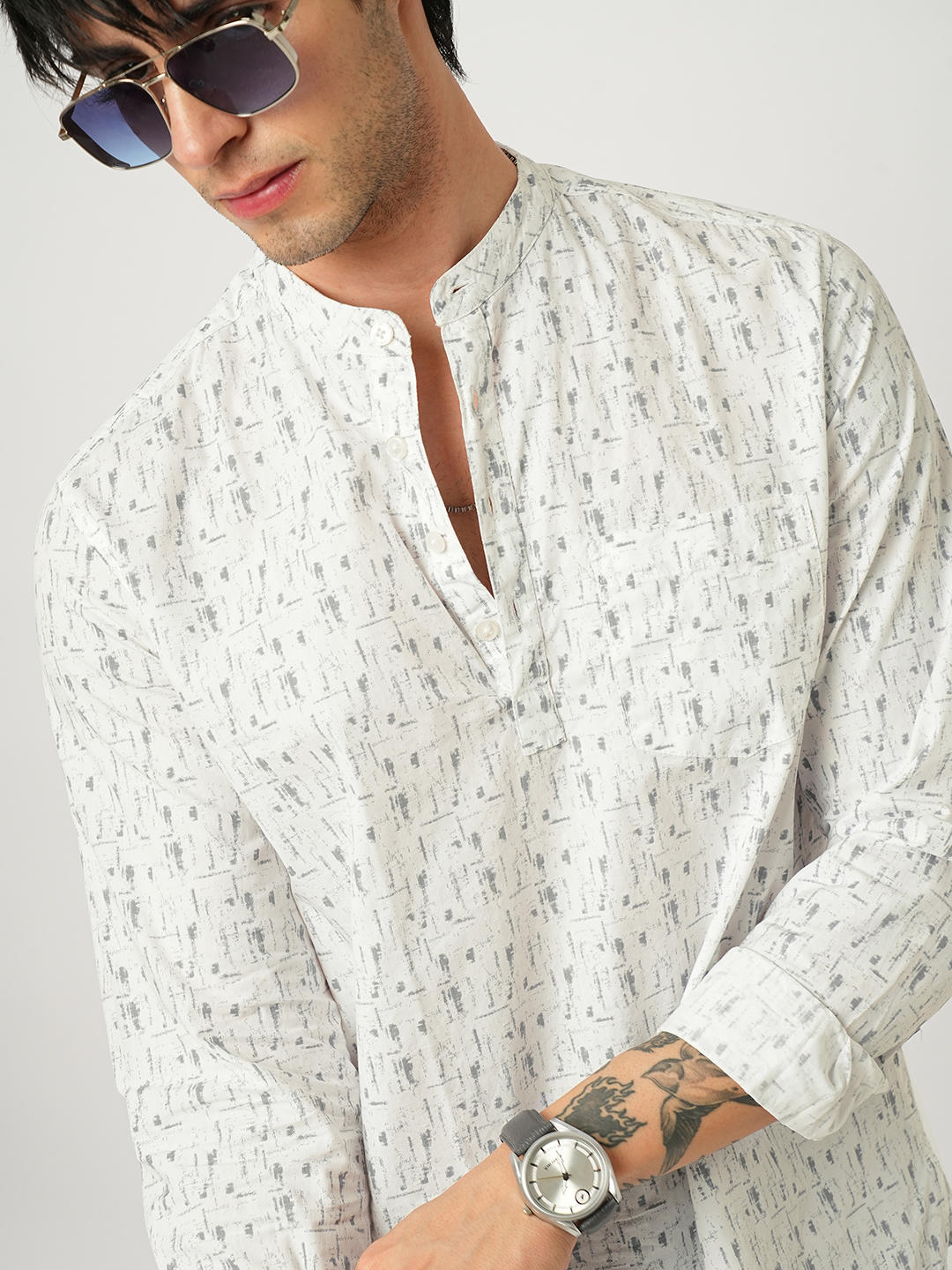 White Abstract Printed Kurta