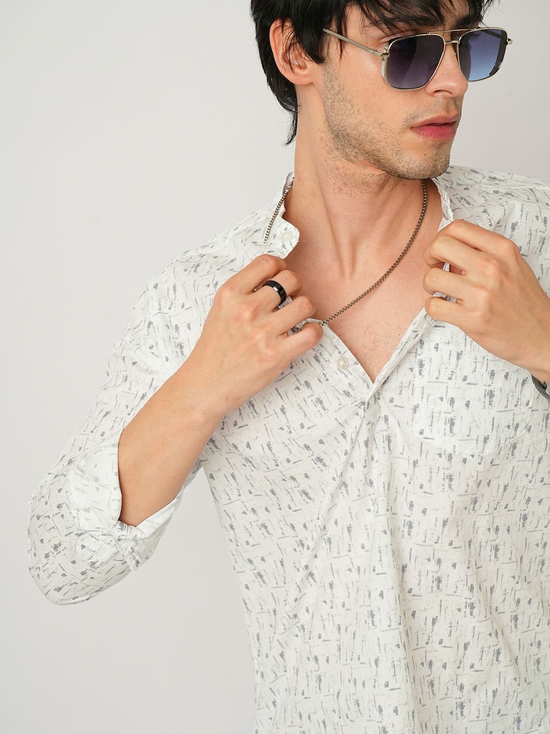 White Abstract Printed Kurta
