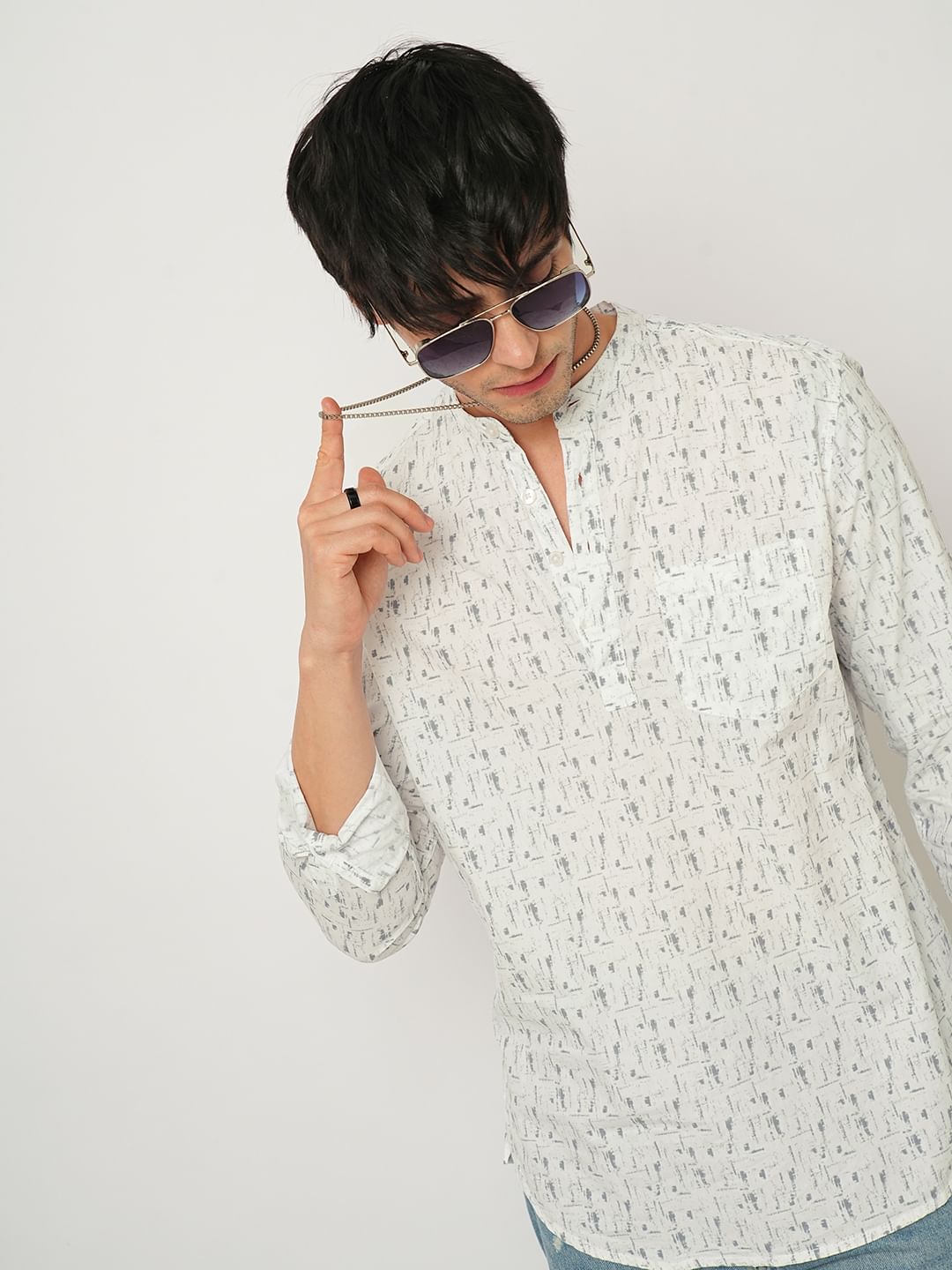 White Abstract Printed Kurta
