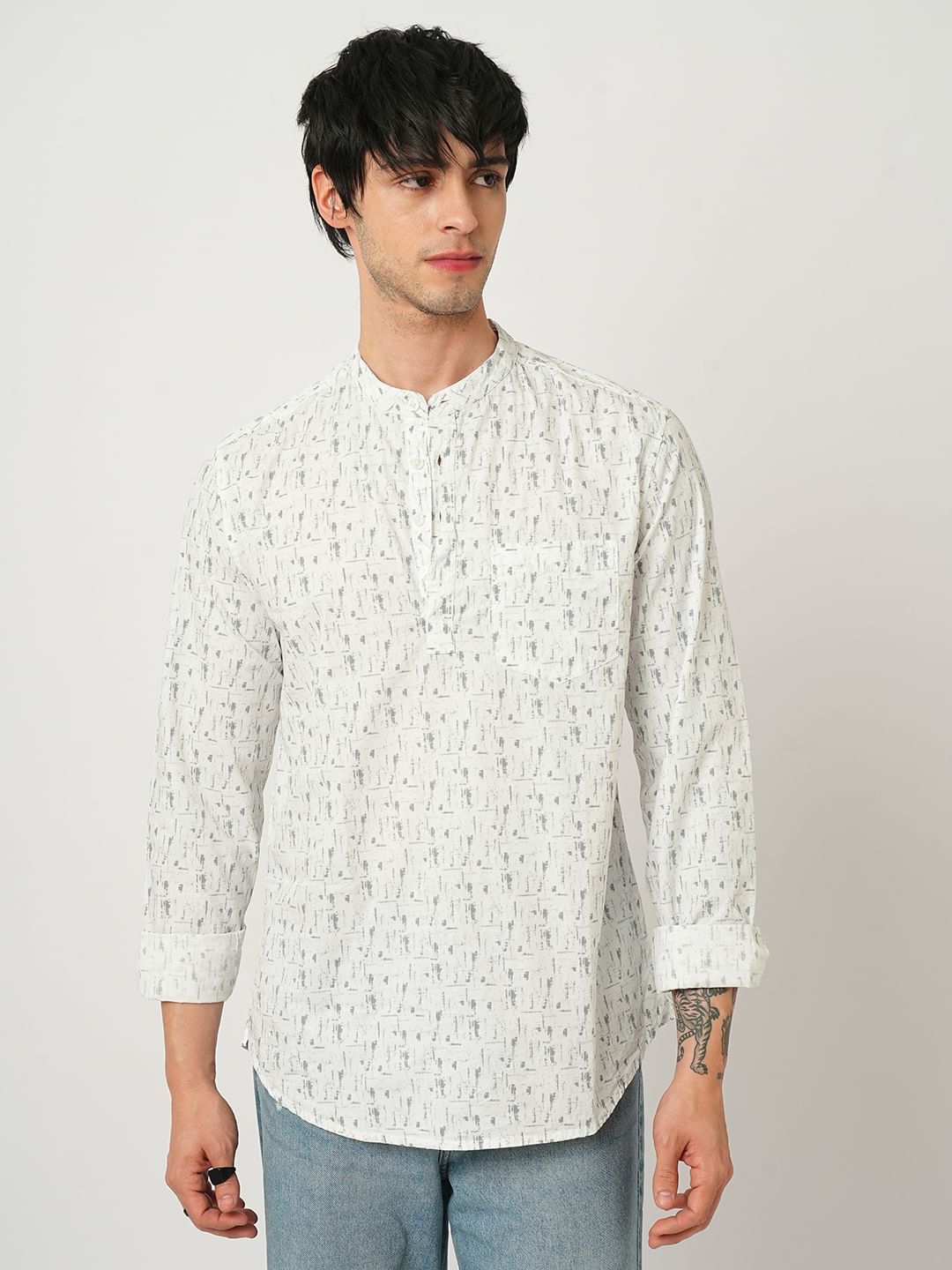 White Abstract Printed Kurta