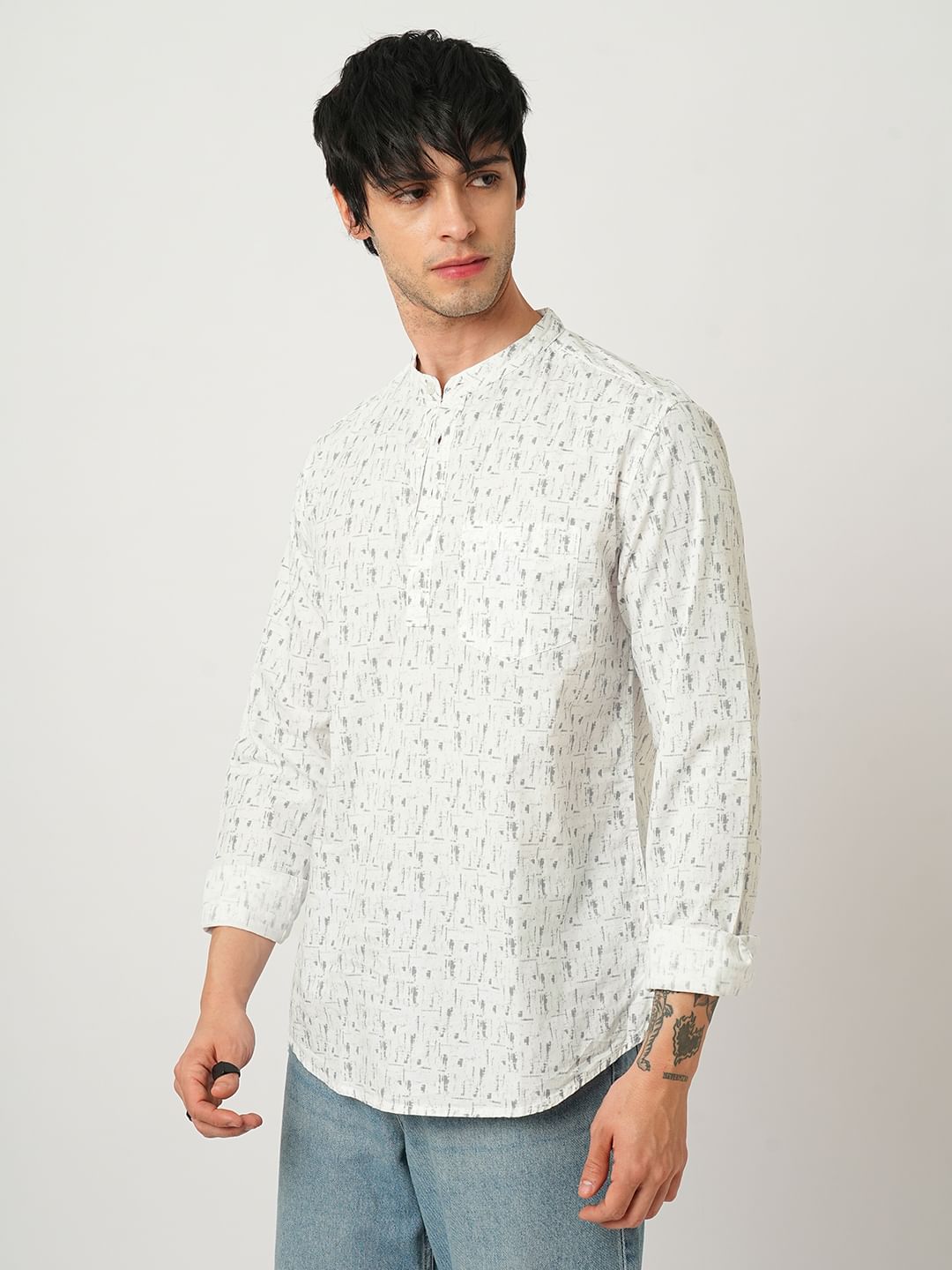 White Abstract Printed Kurta
