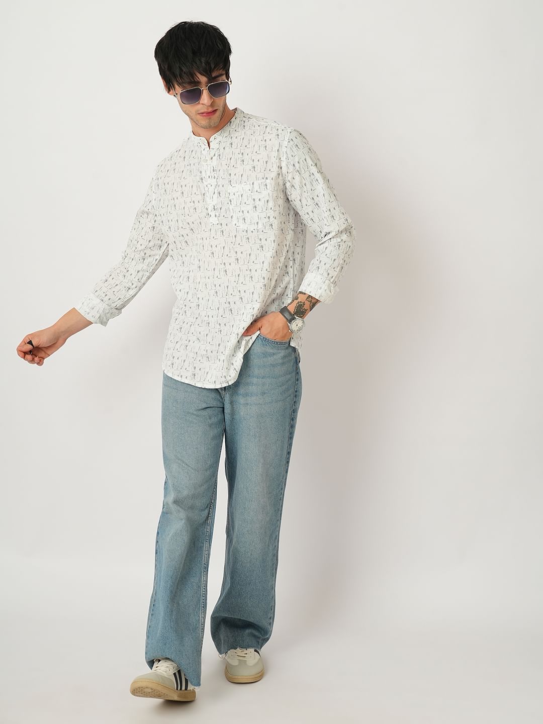White Abstract Printed Kurta