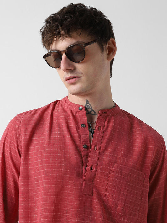 Georgia Peach Dobby Checked Kurta