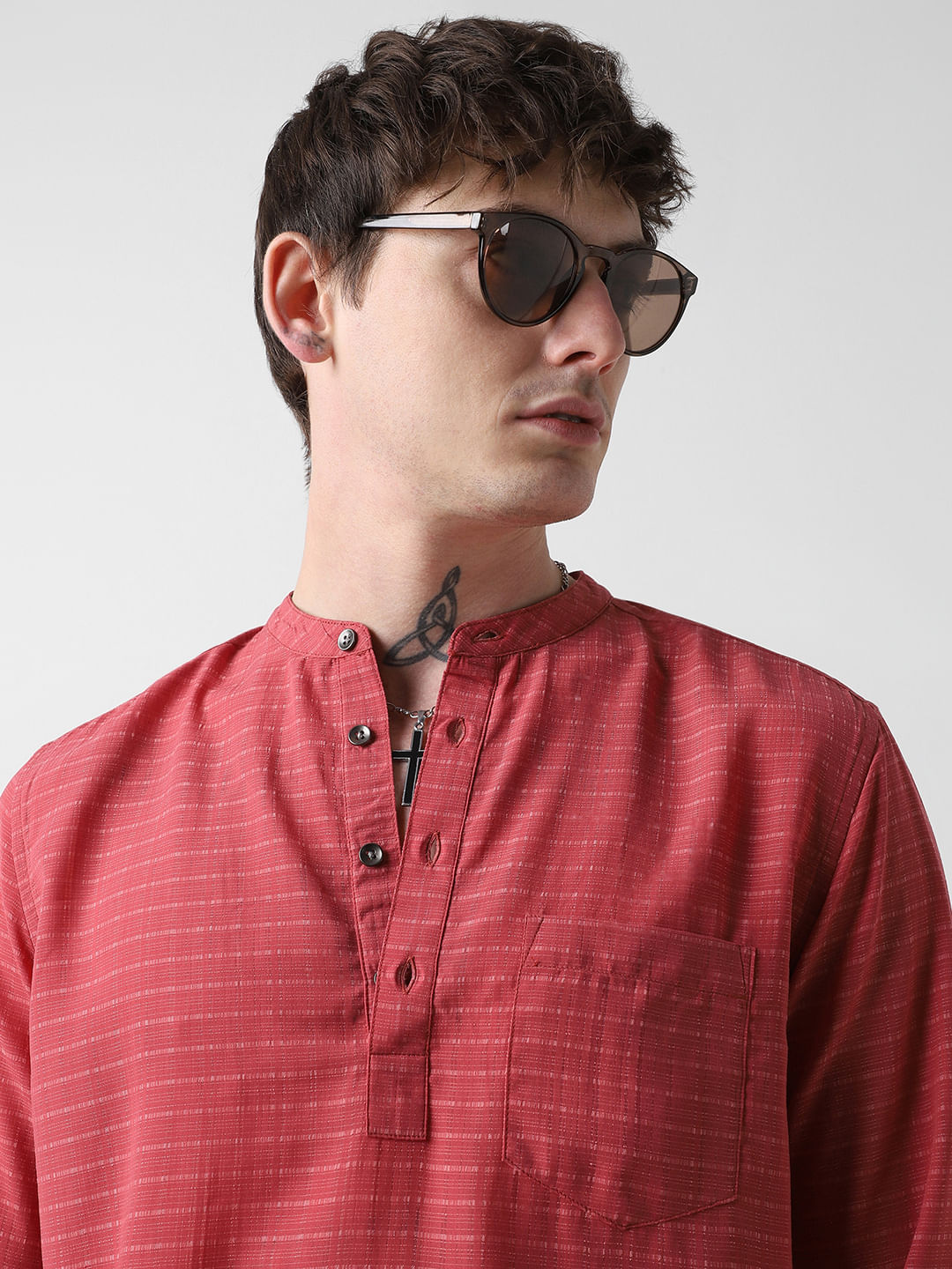 Georgia Peach Dobby Checked Kurta