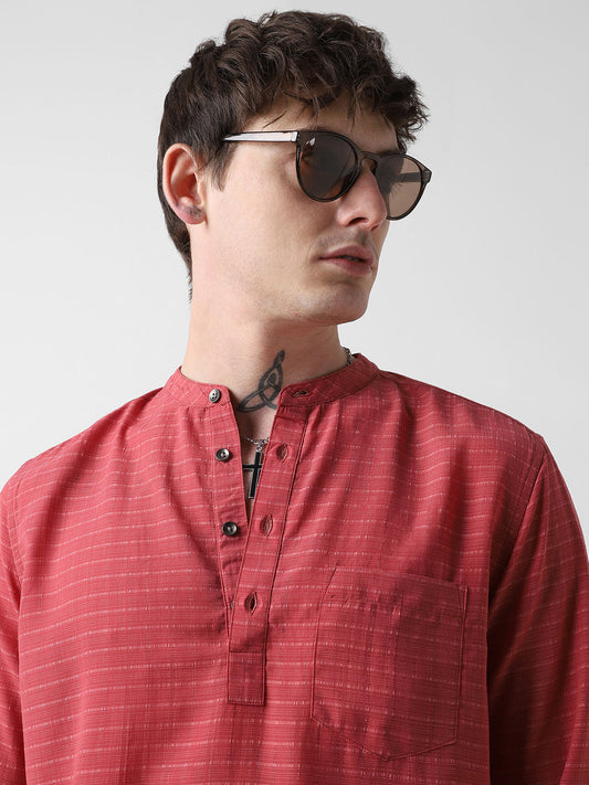 Georgia Peach Dobby Checked Kurta