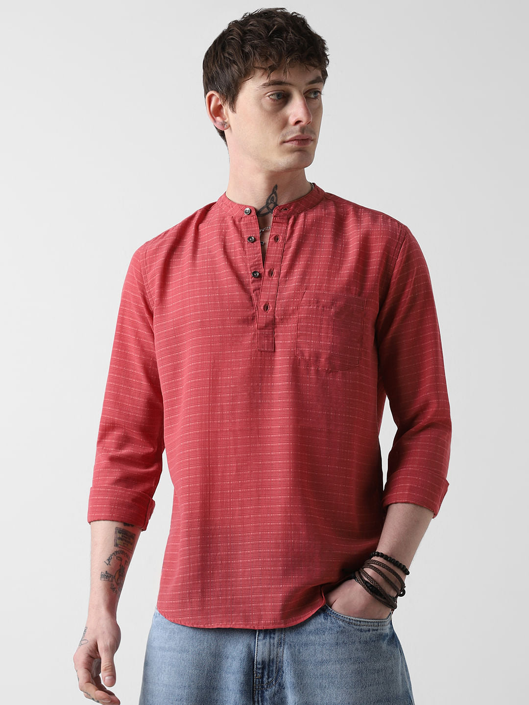 Georgia Peach Dobby Checked Kurta