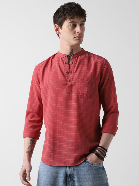 Georgia Peach Dobby Checked Kurta