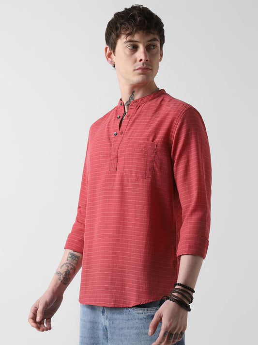 Georgia Peach Dobby Checked Kurta