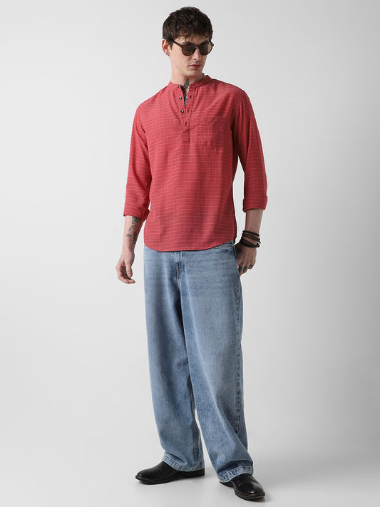 Georgia Peach Dobby Checked Kurta