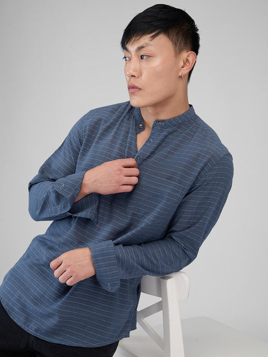 Porpoise Grey Dobby Striped Kurta