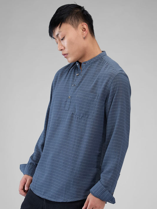 Porpoise Grey Dobby Striped Kurta