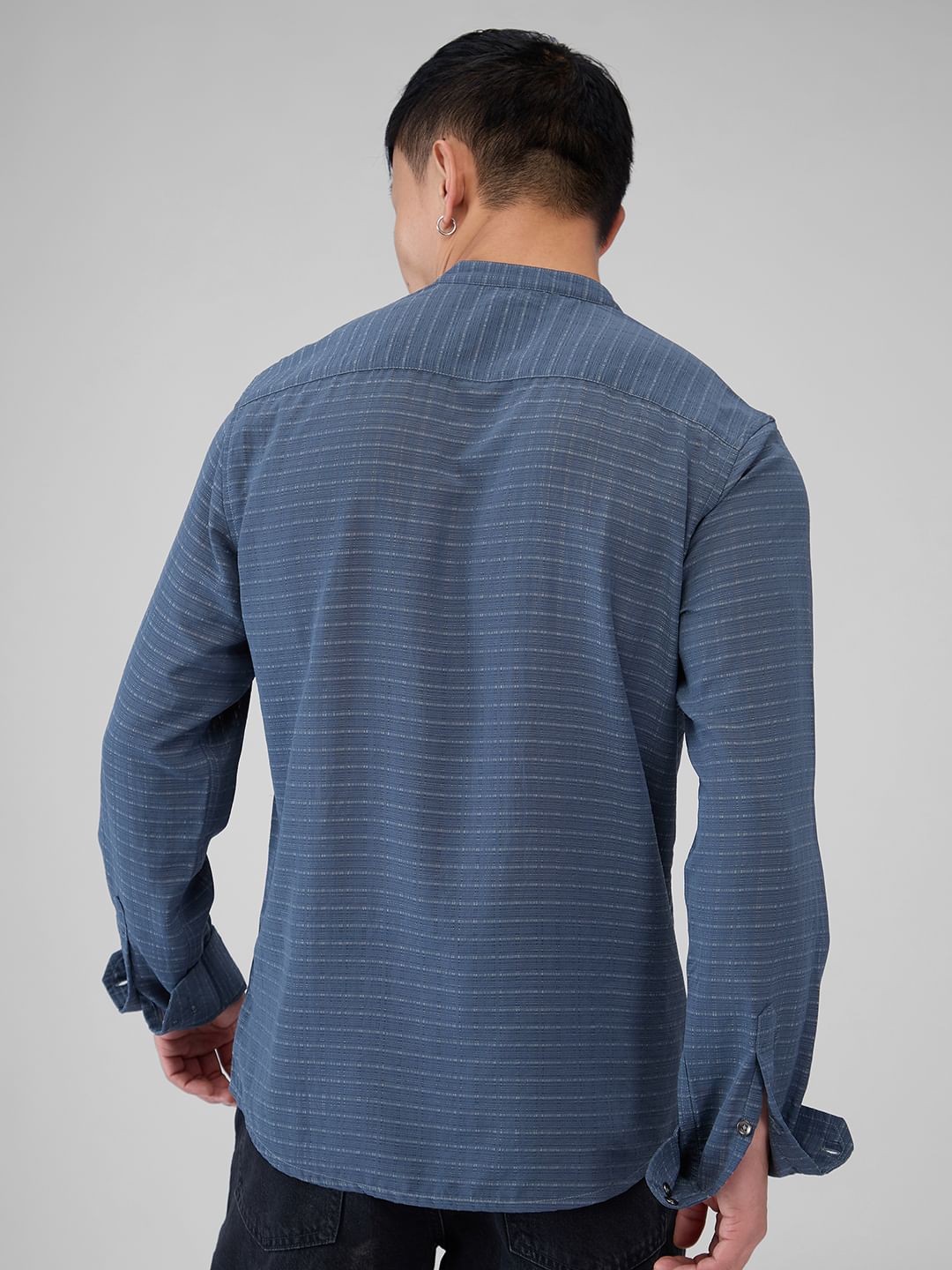 Porpoise Grey Dobby Striped Kurta