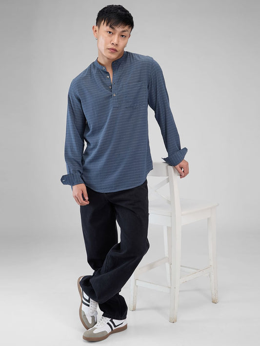 Porpoise Grey Dobby Striped Kurta