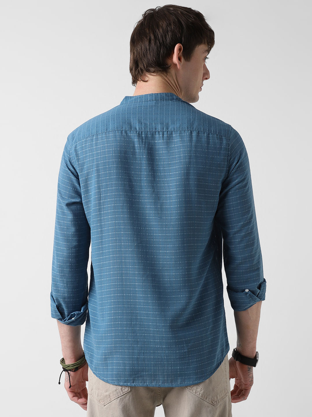Ocean Blue Dobby Checked Kurta
