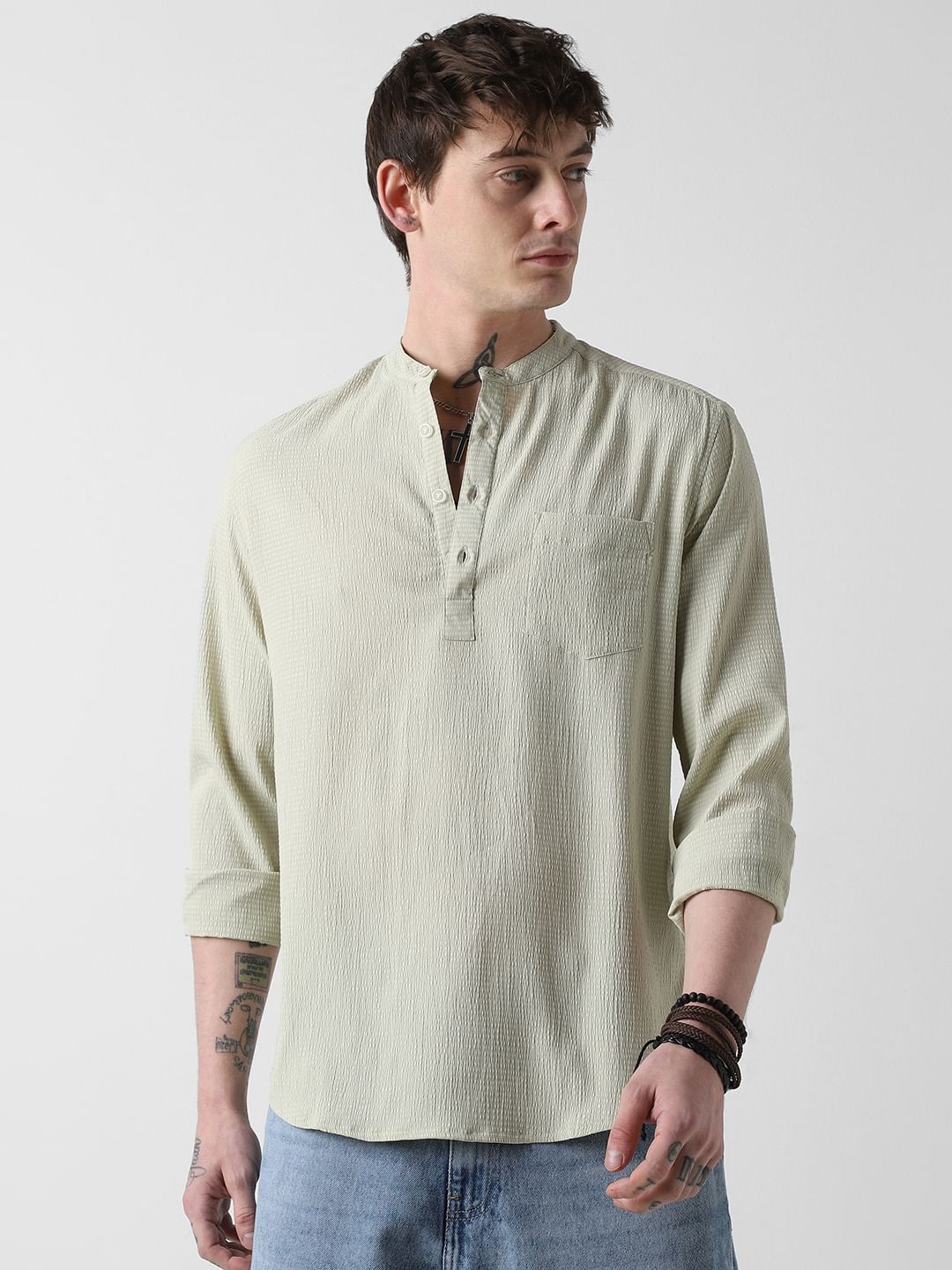 Spring Green Seersucker Kurta