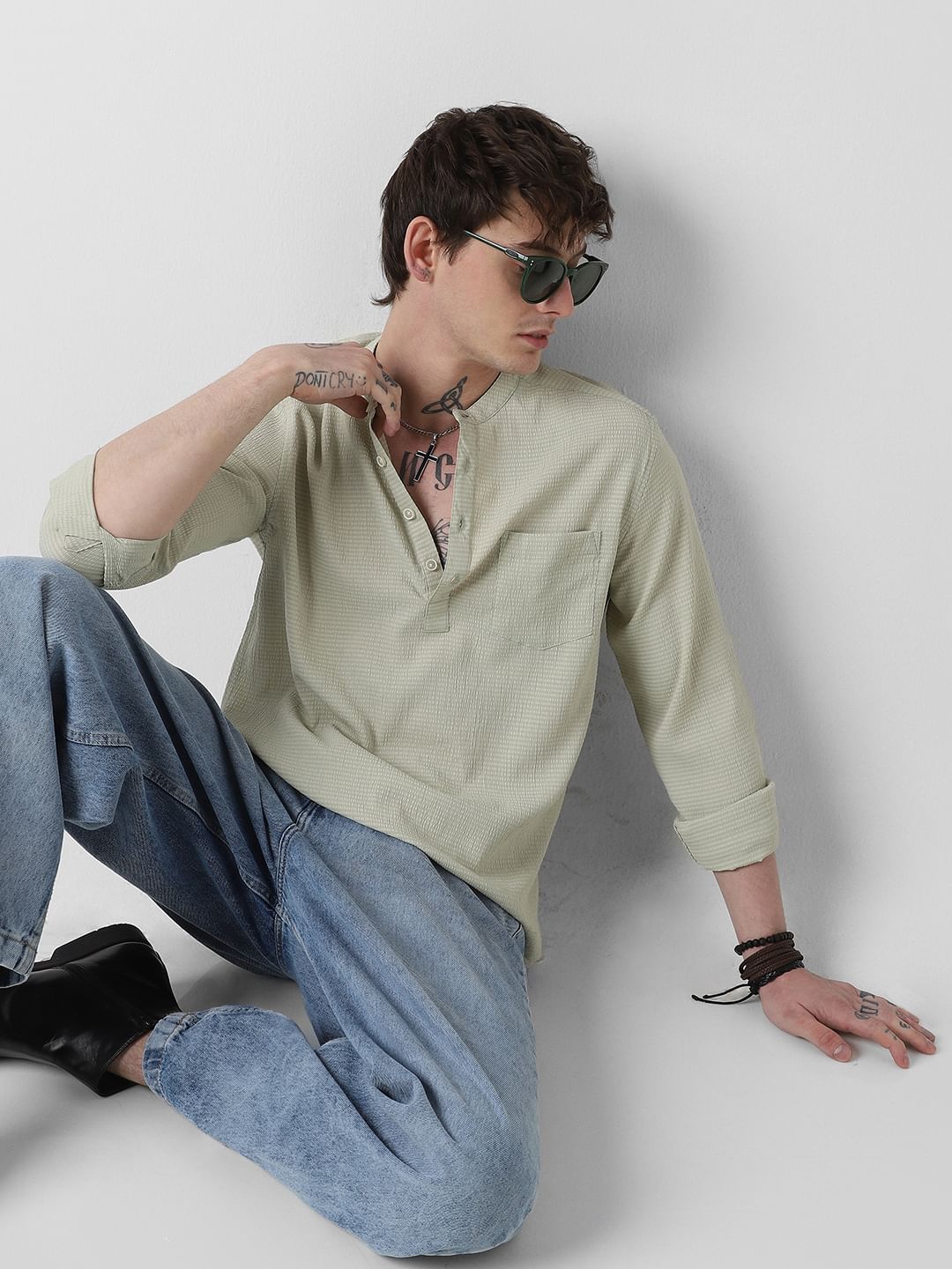 Spring Green Seersucker Kurta
