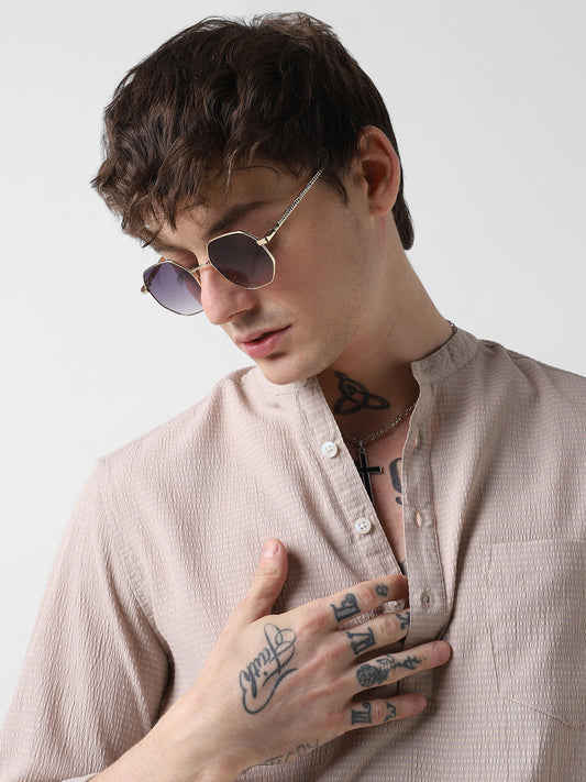 Elegant Beige Striped Seersucker Kurta