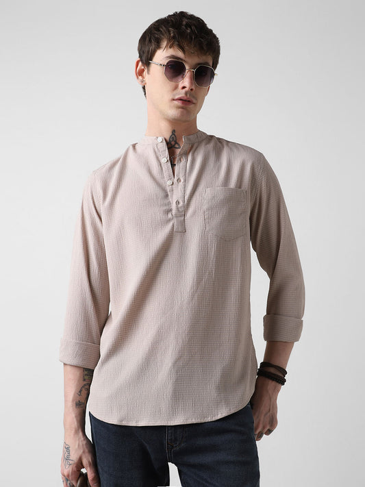 Elegant Beige Striped Seersucker Kurta