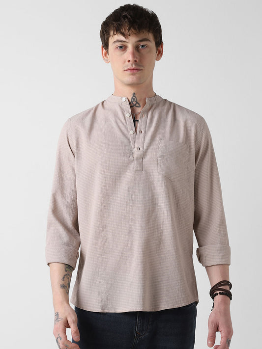 Elegant Beige Striped Seersucker Kurta