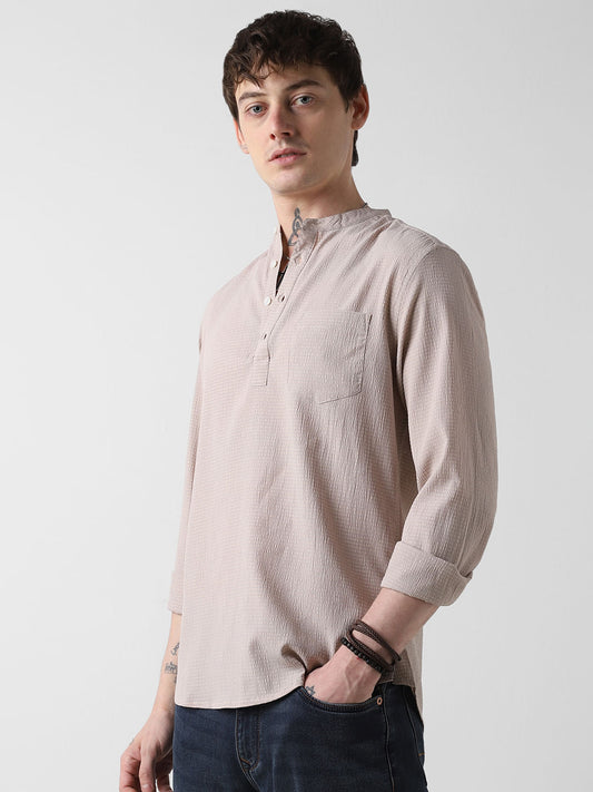 Elegant Beige Striped Seersucker Kurta