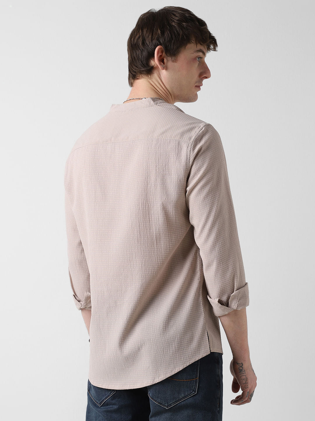 Elegant Beige Striped Seersucker Kurta