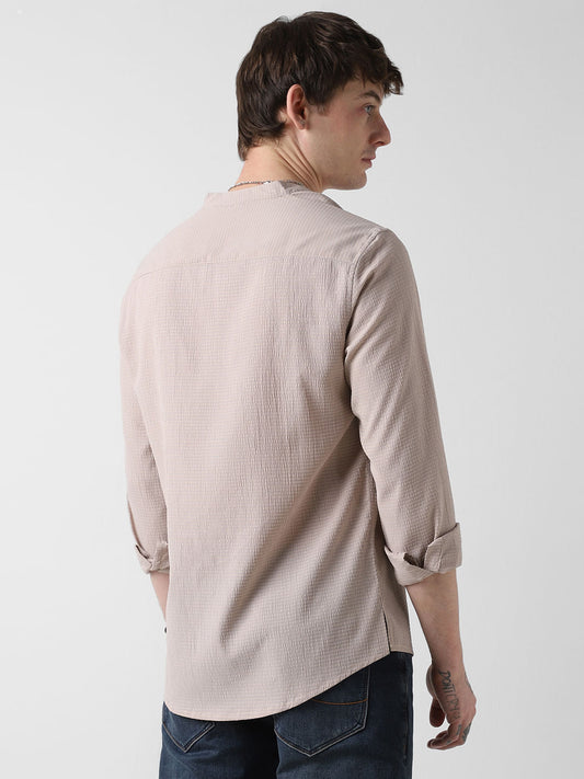 Elegant Beige Striped Seersucker Kurta