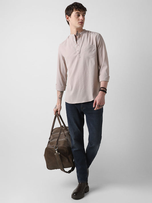 Elegant Beige Striped Seersucker Kurta