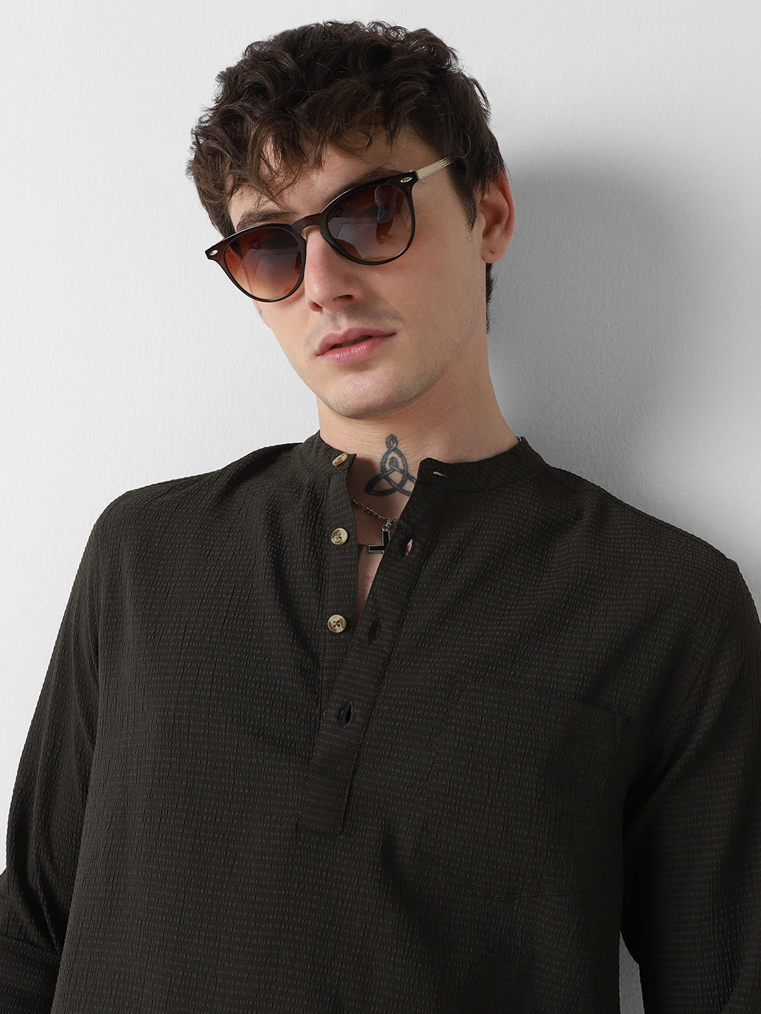 Olive Green Seersucker Kurta